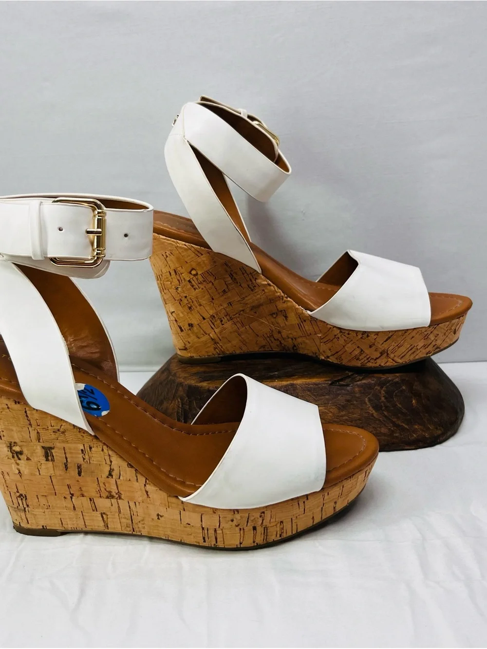 Tommy Hilfiger White Ankle-Strap Cork Wedge Sandals